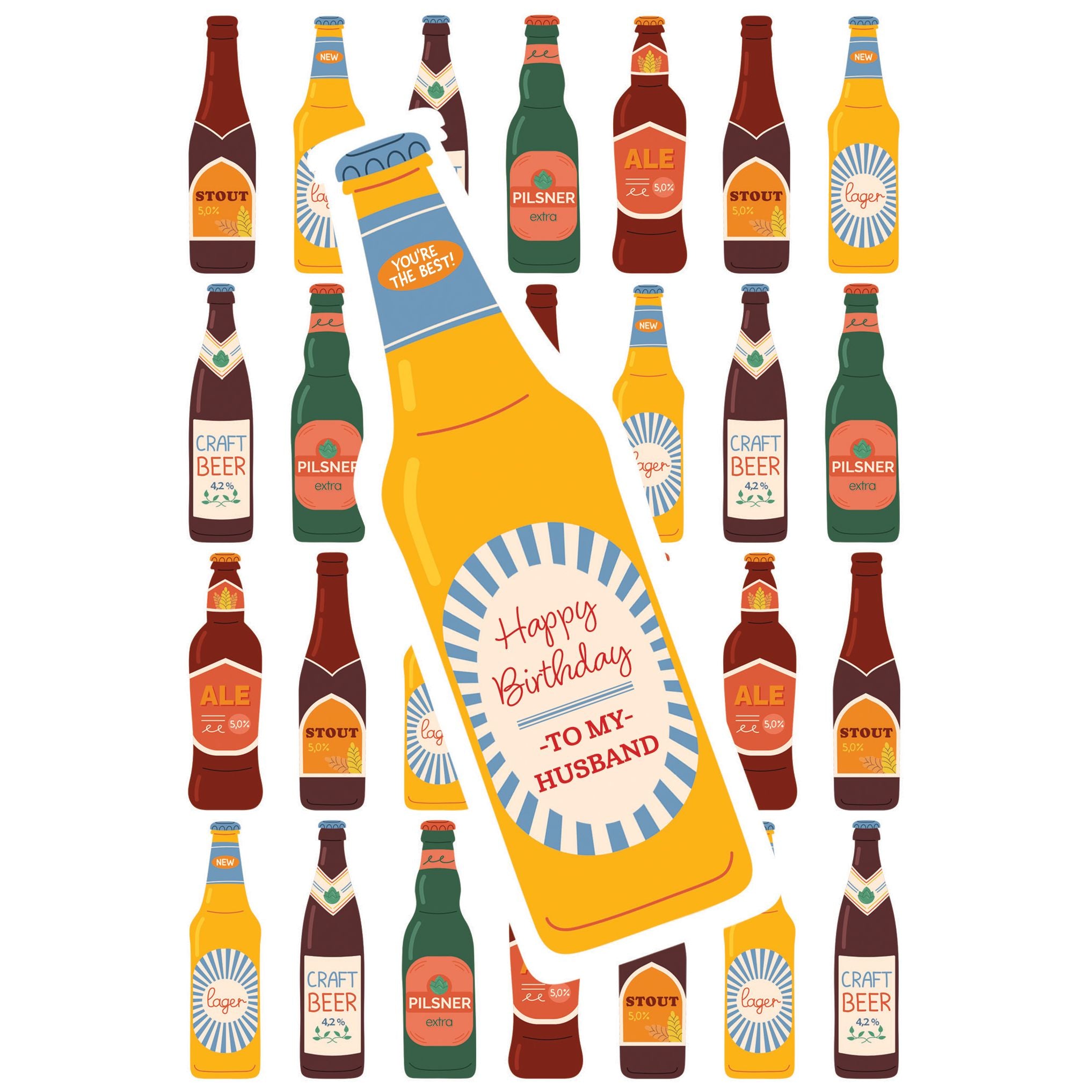 Beer Bottles Birthday Card Husband
